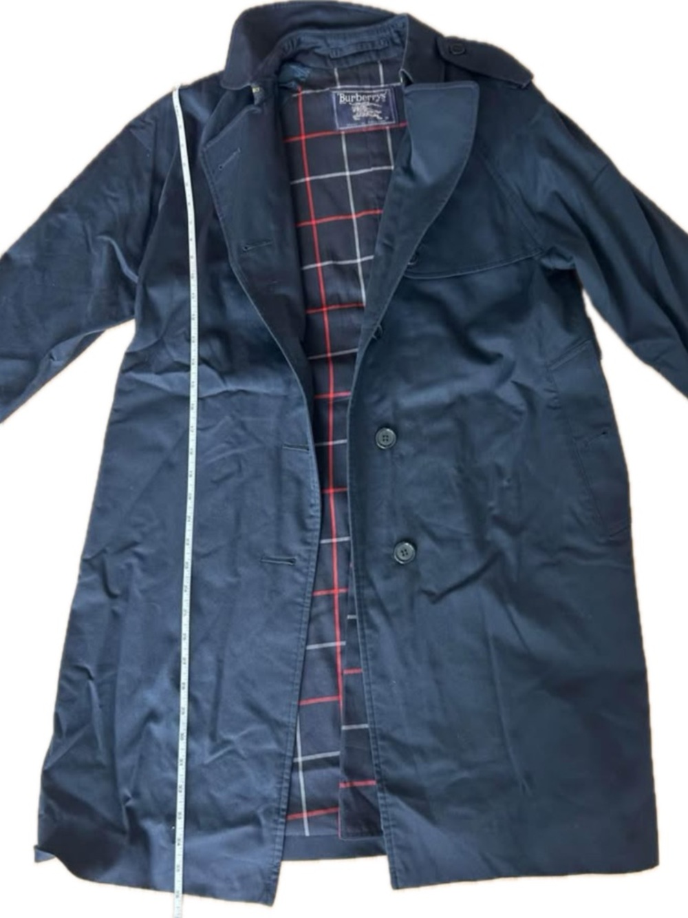 Burberry Navy Coat with Red-Accented Check Lining